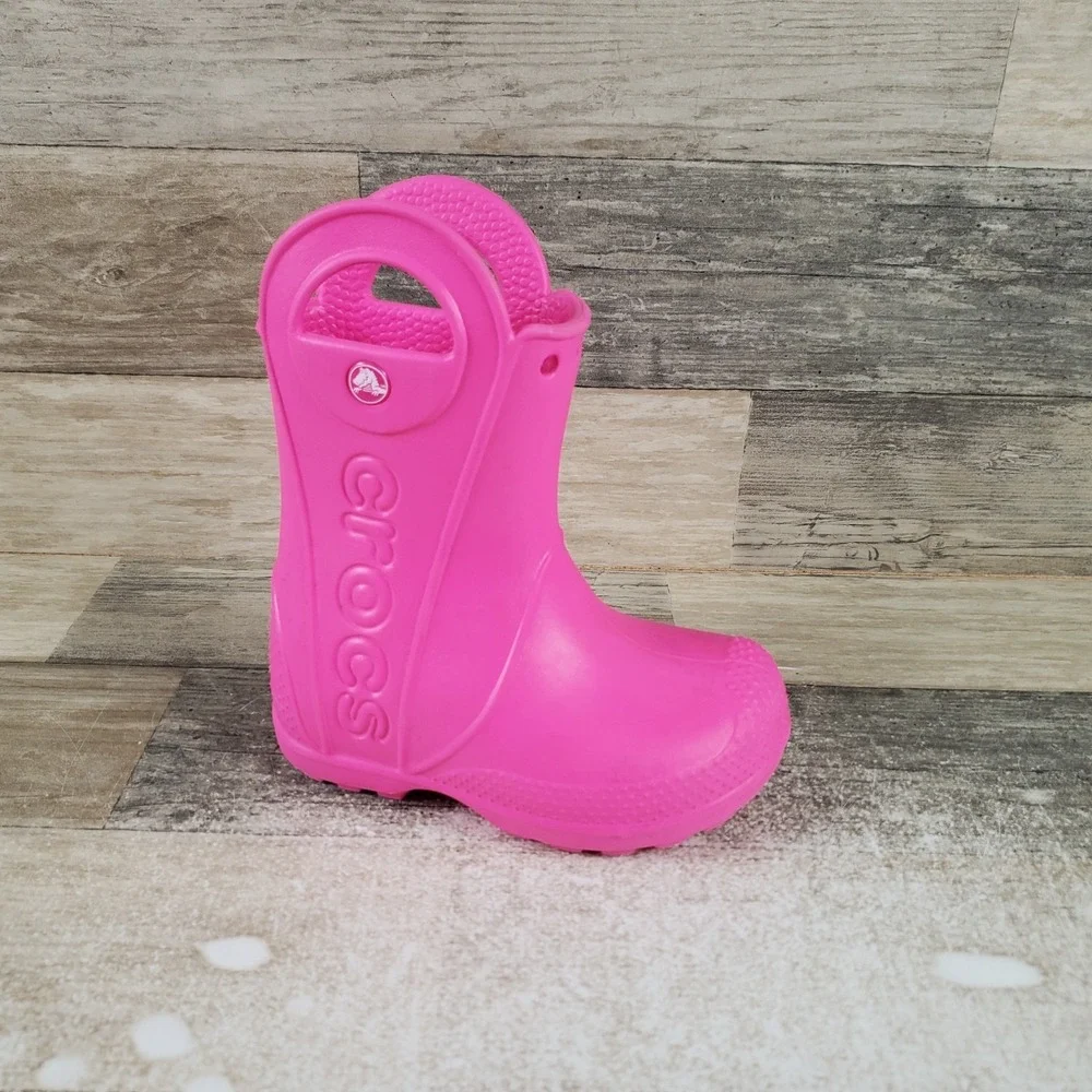 Crocs Wellies Handle It Rain Kids Boot Sz 7 Pink Crush Comfort‎ Waterproof